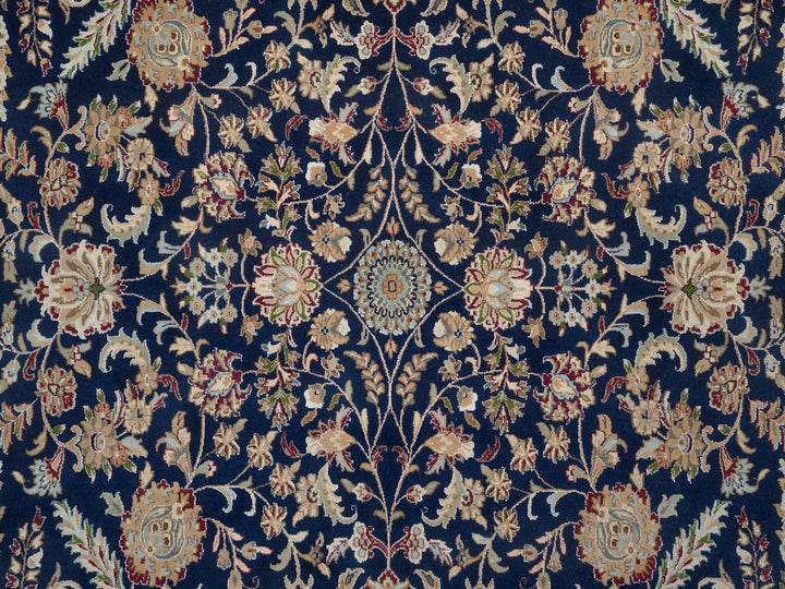 9'1" x 12'1" New Hand Knotted Blue Wool & Silk Rectangle Oriental Rug - MOA10292765