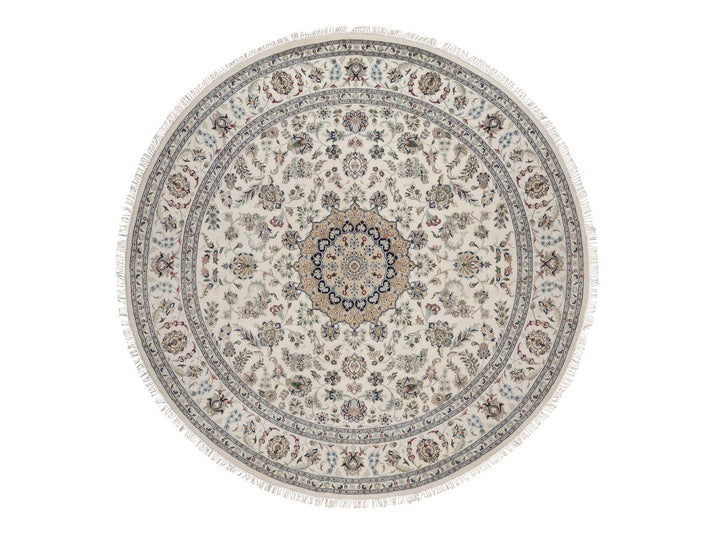9'8" x 9'8" New Hand Knotted Ivory Wool & Silk Round Oriental Rug - MOA10292766