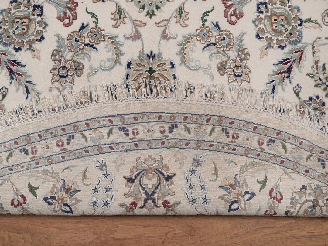 9'8" x 9'8" New Hand Knotted Ivory Wool & Silk Round Oriental Rug - MOA10292766