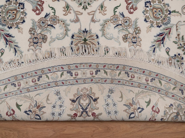 9'8" x 9'8" New Hand Knotted Ivory Wool & Silk Round Oriental Rug - MOA10292766