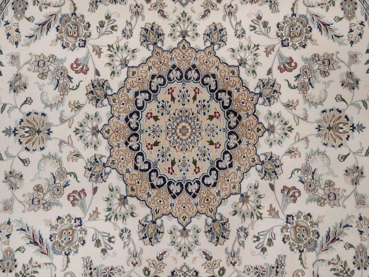 9'8" x 9'8" New Hand Knotted Ivory Wool & Silk Round Oriental Rug - MOA10292766