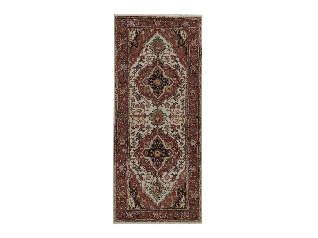 2'6" x 6'2" New Hand Knotted Ivory Wool Runner Oriental Rug - MOA10292772