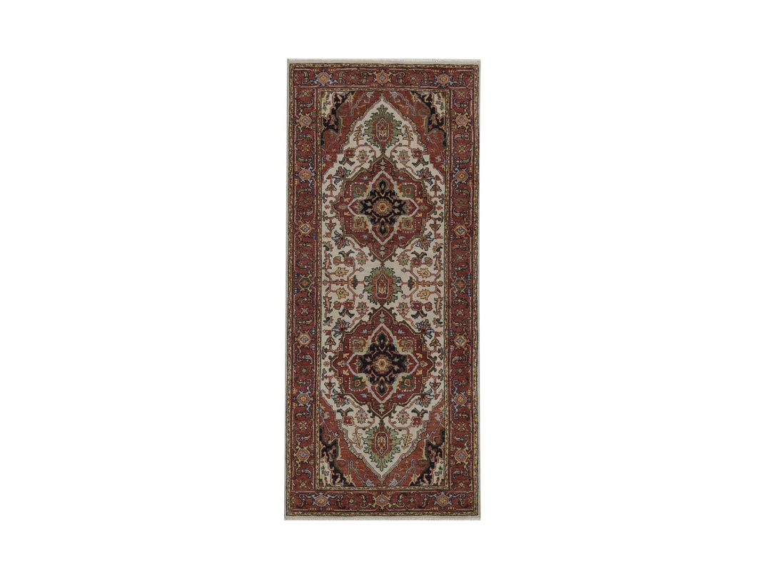 2'6" x 6'2" New Hand Knotted Ivory Wool Runner Oriental Rug - MOA10292773