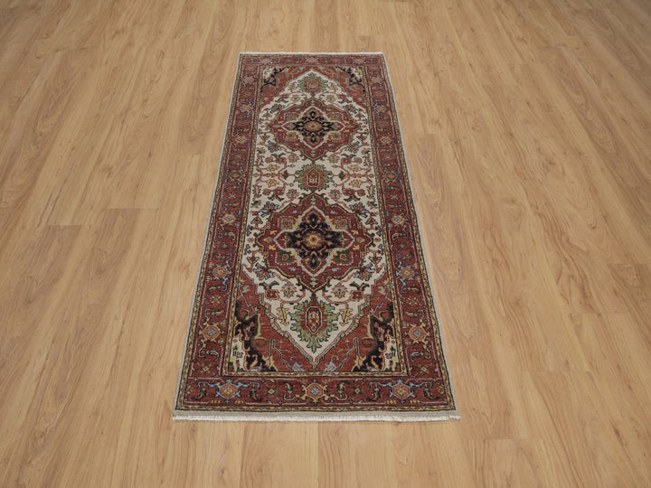 2'6" x 6'2" New Hand Knotted Ivory Wool Runner Oriental Rug - MOA10292773