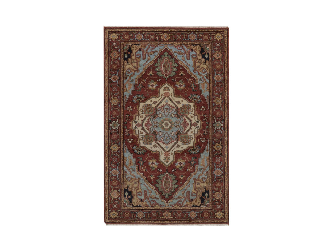 3'1" x 5'1" New Hand Knotted Red Wool Rectangle Oriental Rug - MOA10292777