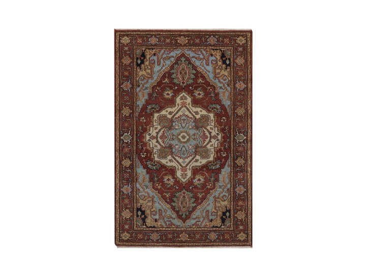 3'1" x 5'1" New Hand Knotted Red Wool Rectangle Oriental Rug - MOA10292777