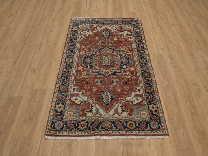 3'1" x 5'2" New Hand Knotted Red Wool Rectangle Oriental Rug - MOA10292778