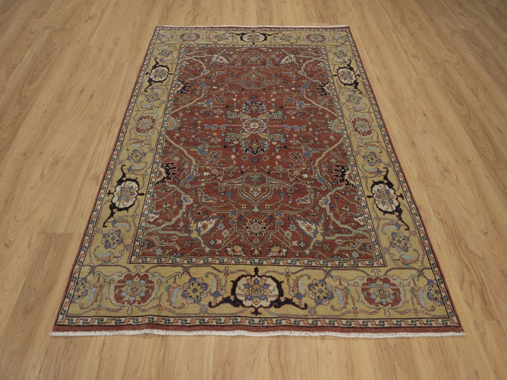5'0" x 7'0" New Hand Knotted Red Wool Rectangle Oriental Rug - MOA10292779