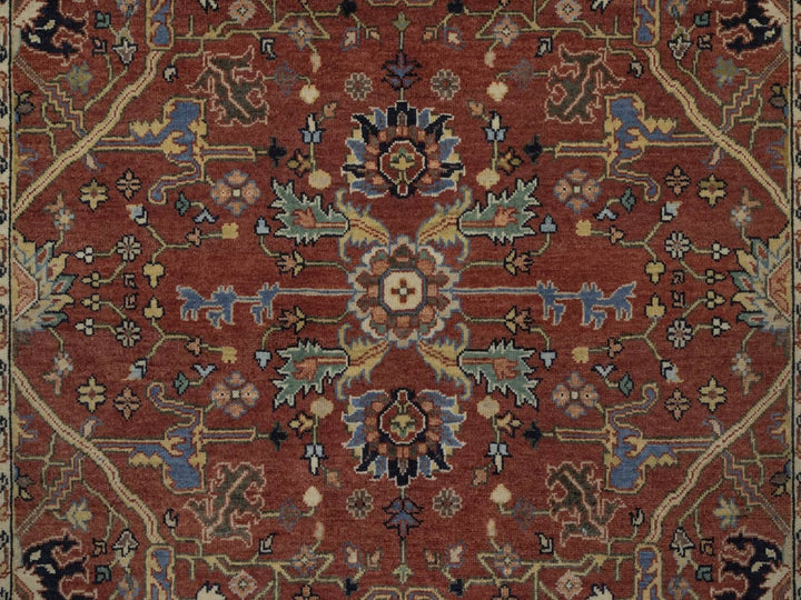 5'0" x 7'0" New Hand Knotted Red Wool Rectangle Oriental Rug - MOA10292779