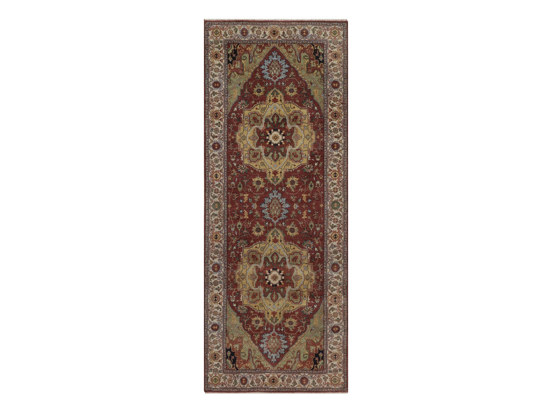 4'0" x 10'3" New Hand Knotted Red Wool Runner Oriental Rug - MOA10292780