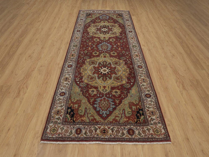 4'0" x 10'3" New Hand Knotted Red Wool Runner Oriental Rug - MOA10292780