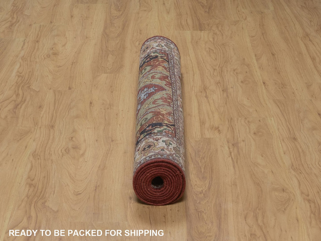 4'0" x 10'3" New Hand Knotted Red Wool Runner Oriental Rug - MOA10292780