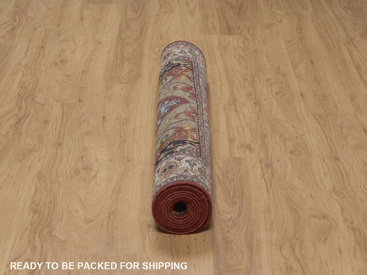 4'0" x 10'3" New Hand Knotted Red Wool Runner Oriental Rug - MOA10292780