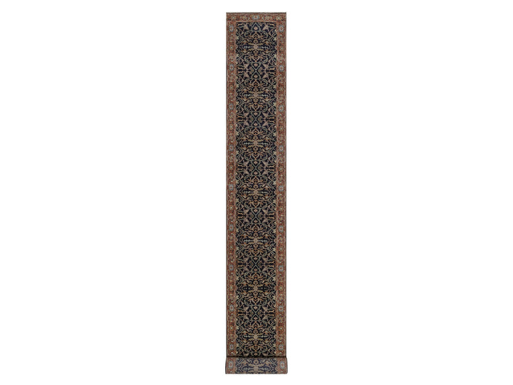 2'7" x 23'8" New Hand Knotted Blue Wool Runner Oriental Rug - MOA10292781