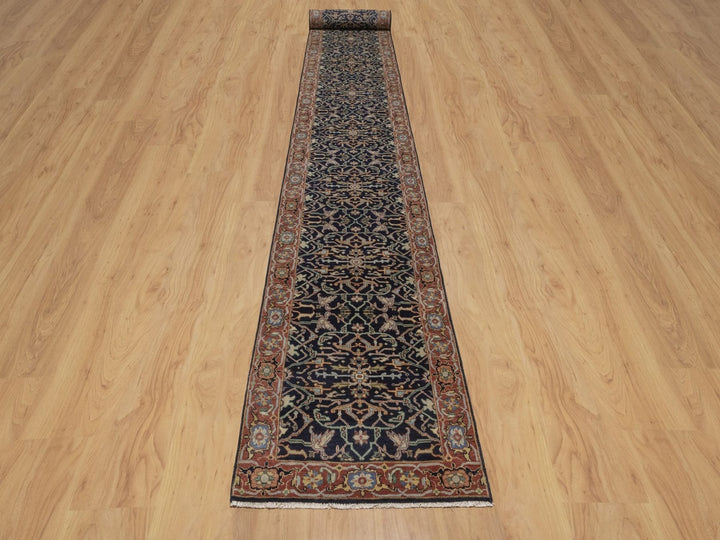 2'7" x 23'8" New Hand Knotted Blue Wool Runner Oriental Rug - MOA10292781
