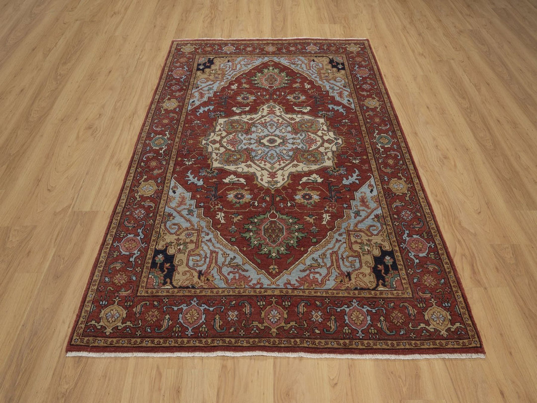 5'1" x 7'2" New Hand Knotted Red Wool Rectangle Oriental Rug - MOA10292782