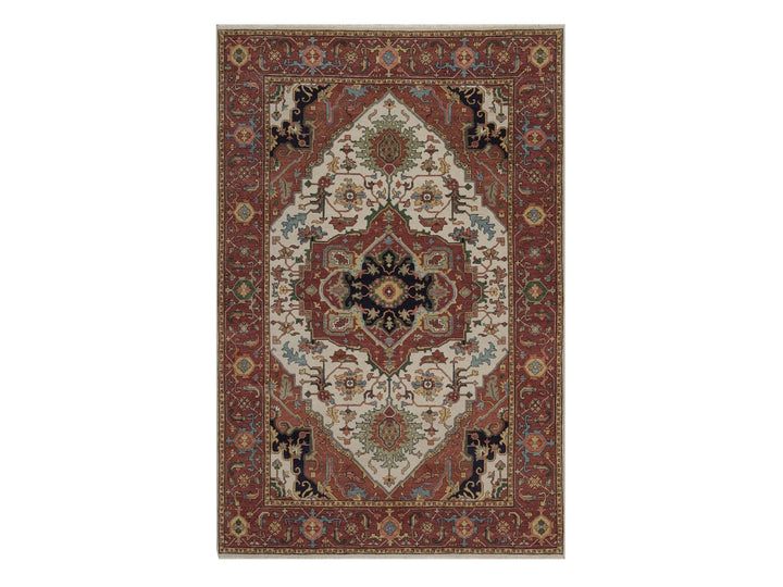 6'0" x 9'1" New Hand Knotted Ivory Wool Rectangle Oriental Rug - MOA10292783
