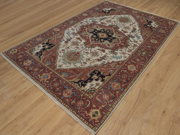 6'0" x 9'1" New Hand Knotted Ivory Wool Rectangle Oriental Rug - MOA10292783