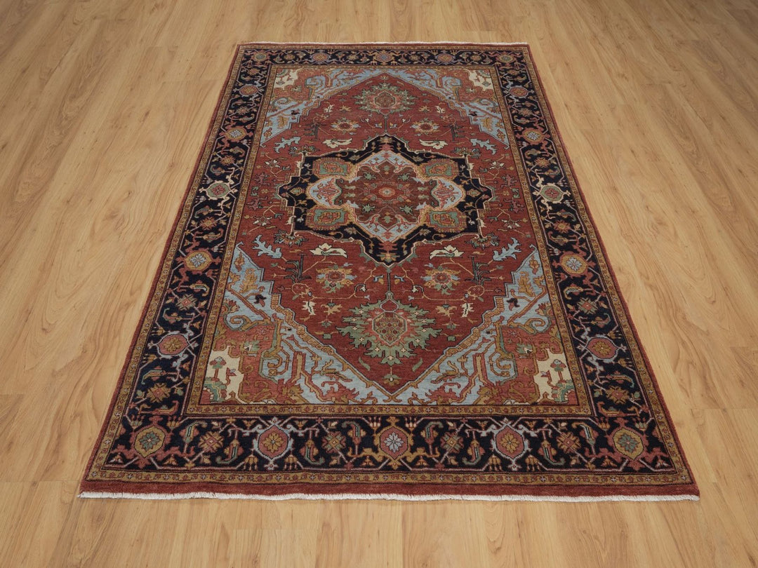 4'11" x 7'4" New Hand Knotted Red Wool Rectangle Oriental Rug - MOA10292784