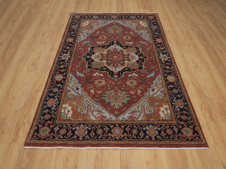 4'11" x 7'4" New Hand Knotted Red Wool Rectangle Oriental Rug - MOA10292784