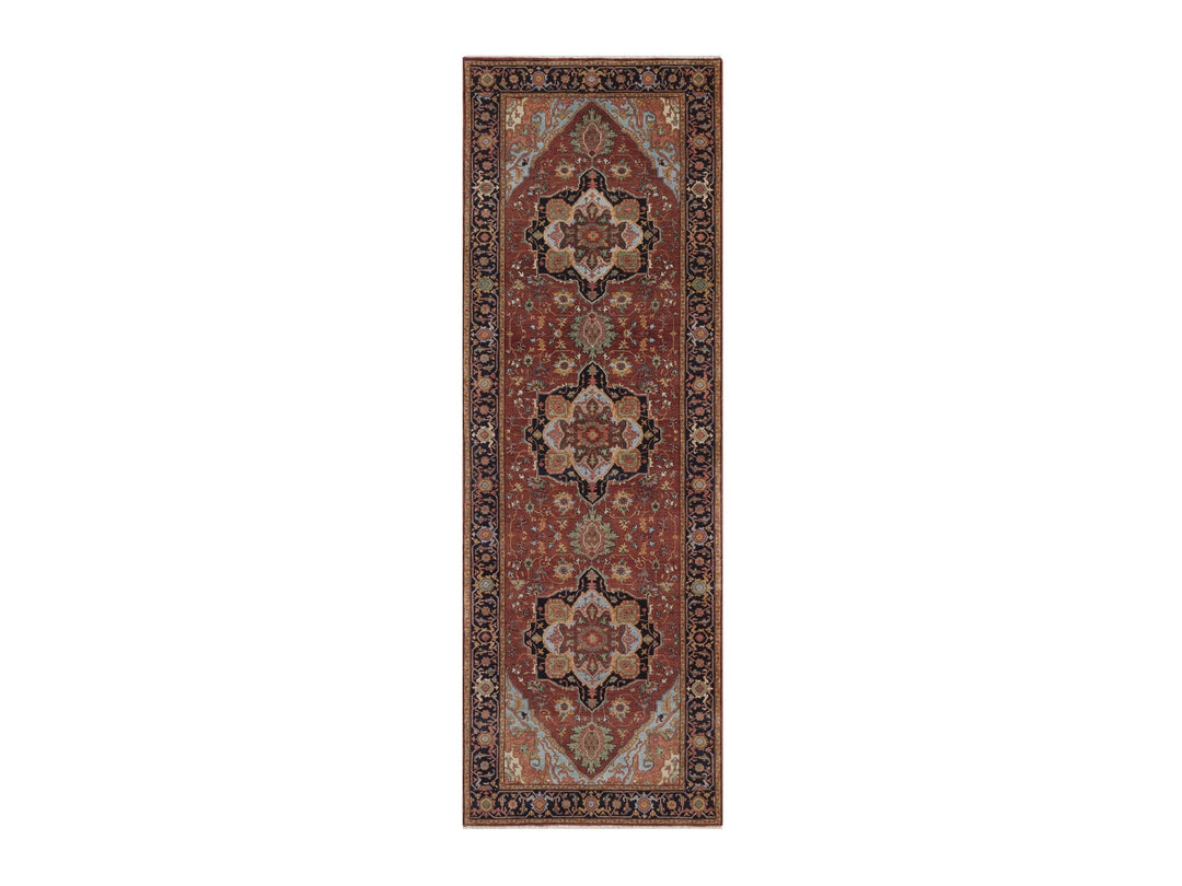 3'11" x 12'0" New Hand Knotted Red Wool Runner Oriental Rug - MOA10292785