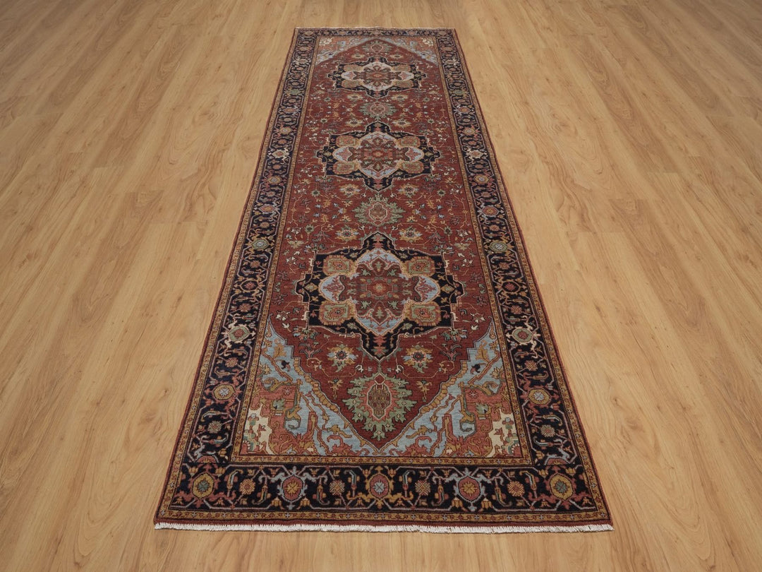 3'11" x 12'0" New Hand Knotted Red Wool Runner Oriental Rug - MOA10292785