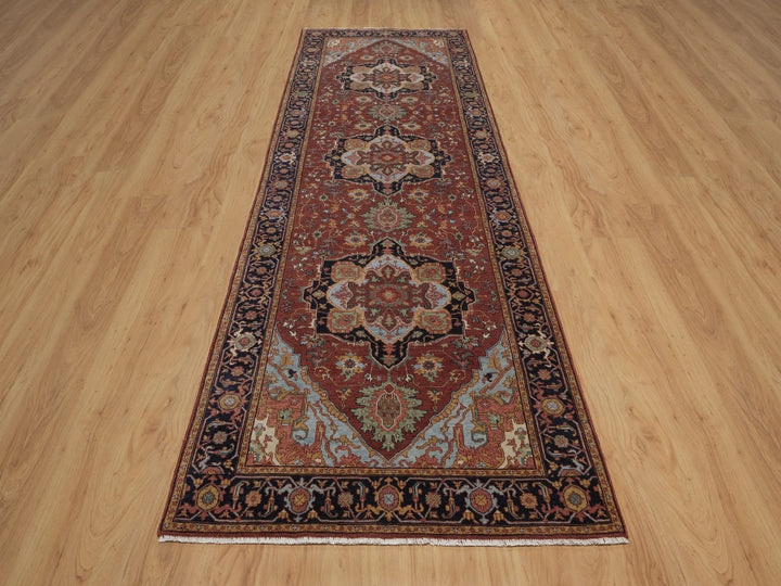 3'11" x 12'0" New Hand Knotted Red Wool Runner Oriental Rug - MOA10292785