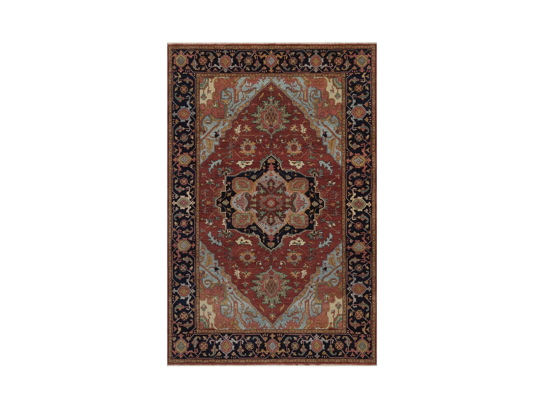 5'11" x 9'2" New Hand Knotted Red Wool Rectangle Oriental Rug - MOA10292786