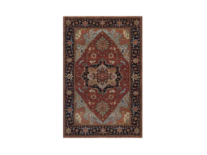 5'11" x 9'2" New Hand Knotted Red Wool Rectangle Oriental Rug - MOA10292786