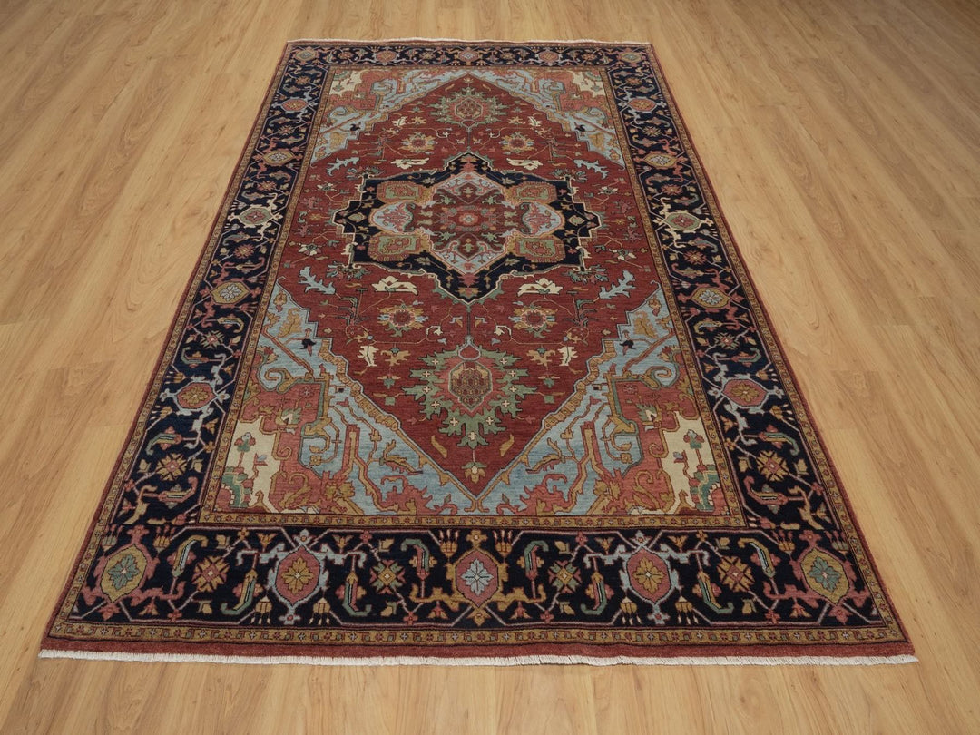 5'11" x 9'2" New Hand Knotted Red Wool Rectangle Oriental Rug - MOA10292786