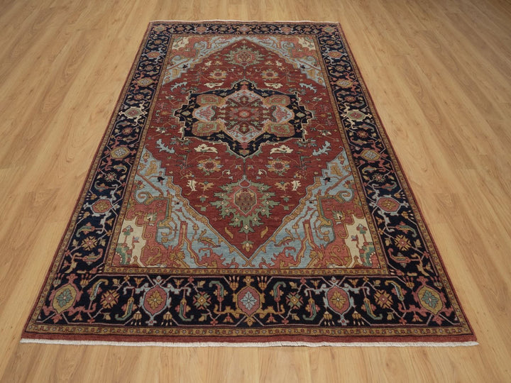 5'11" x 9'2" New Hand Knotted Red Wool Rectangle Oriental Rug - MOA10292786