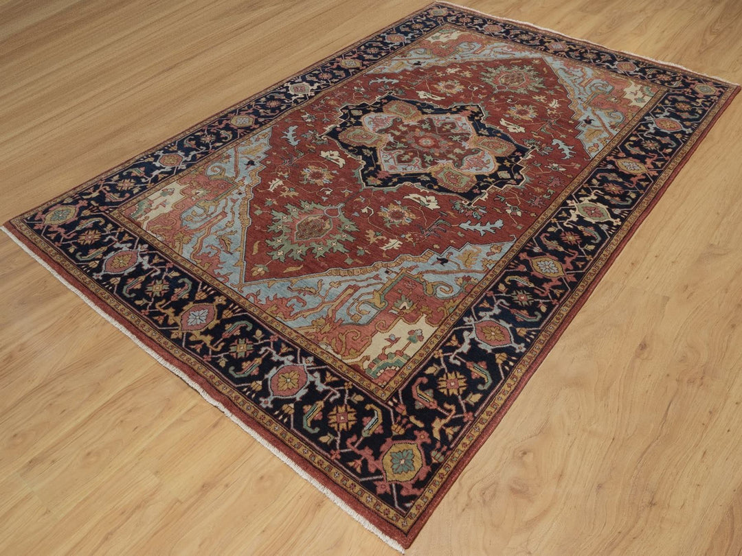 5'11" x 9'2" New Hand Knotted Red Wool Rectangle Oriental Rug - MOA10292786