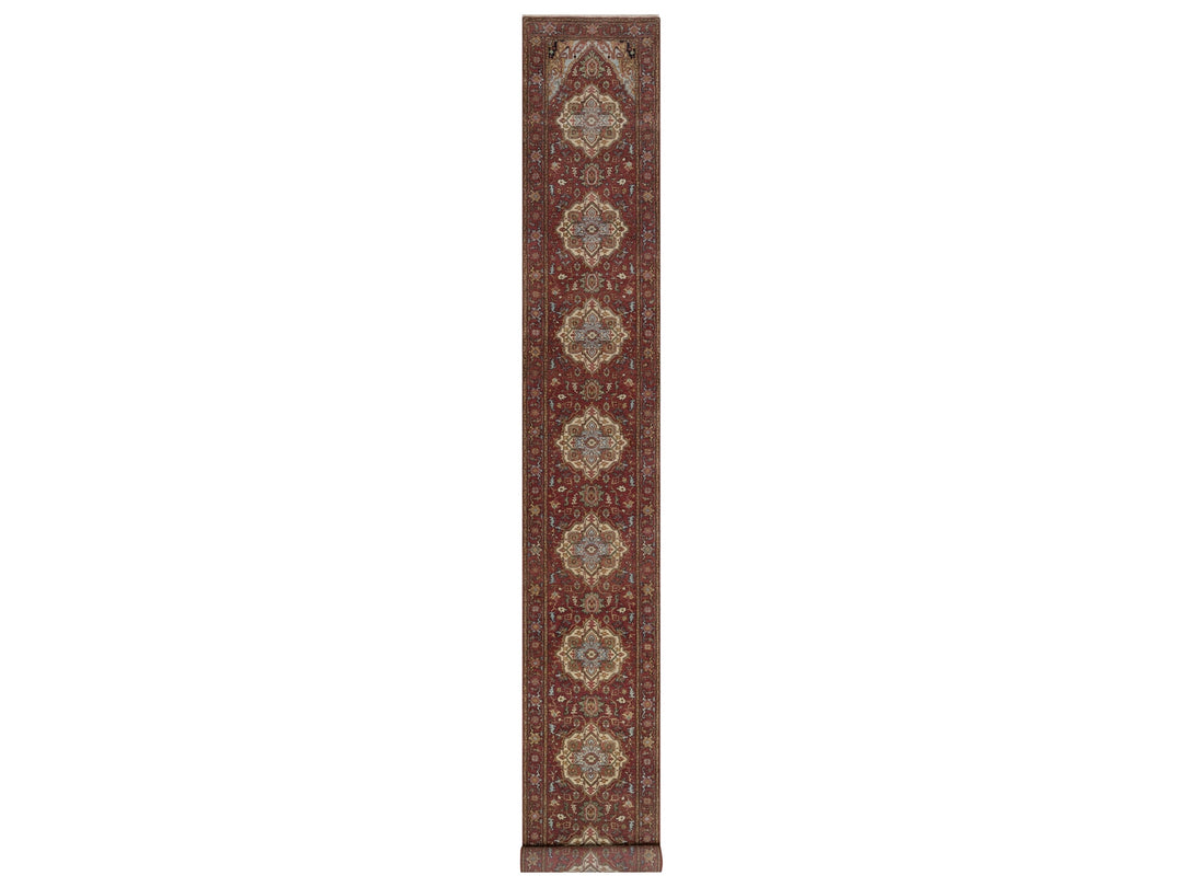 2'7" x 19'11" New Hand Knotted Red Wool Runner Oriental Rug - MOA10292787