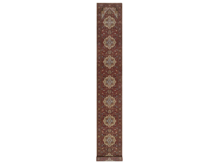 2'7" x 19'11" New Hand Knotted Red Wool Runner Oriental Rug - MOA10292787