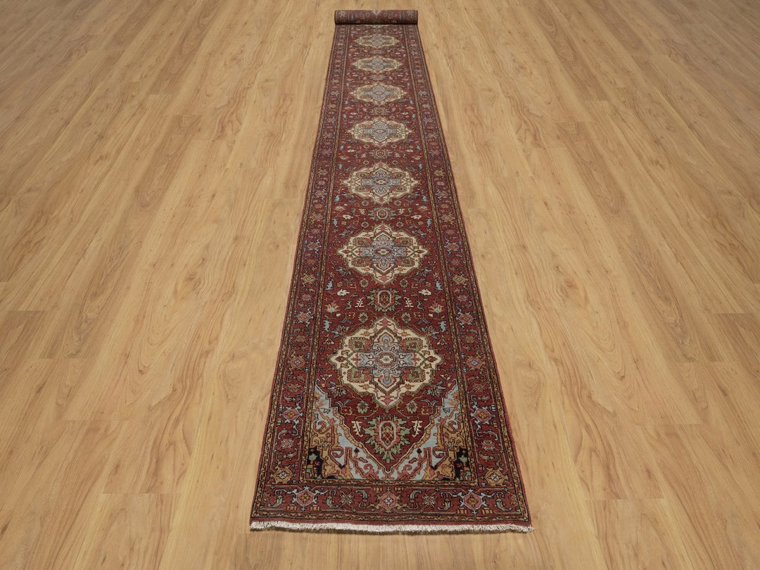 2'7" x 19'11" New Hand Knotted Red Wool Runner Oriental Rug - MOA10292787