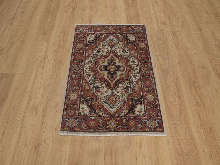 2'1" x 3'0" New Hand Knotted Ivory Wool Rectangle Oriental Rug - MOA10292789