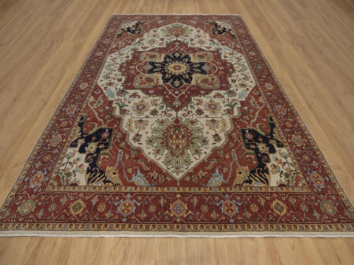 8'9" x 11'11" New Hand Knotted Ivory Wool Rectangle Oriental Rug - MOA10292795