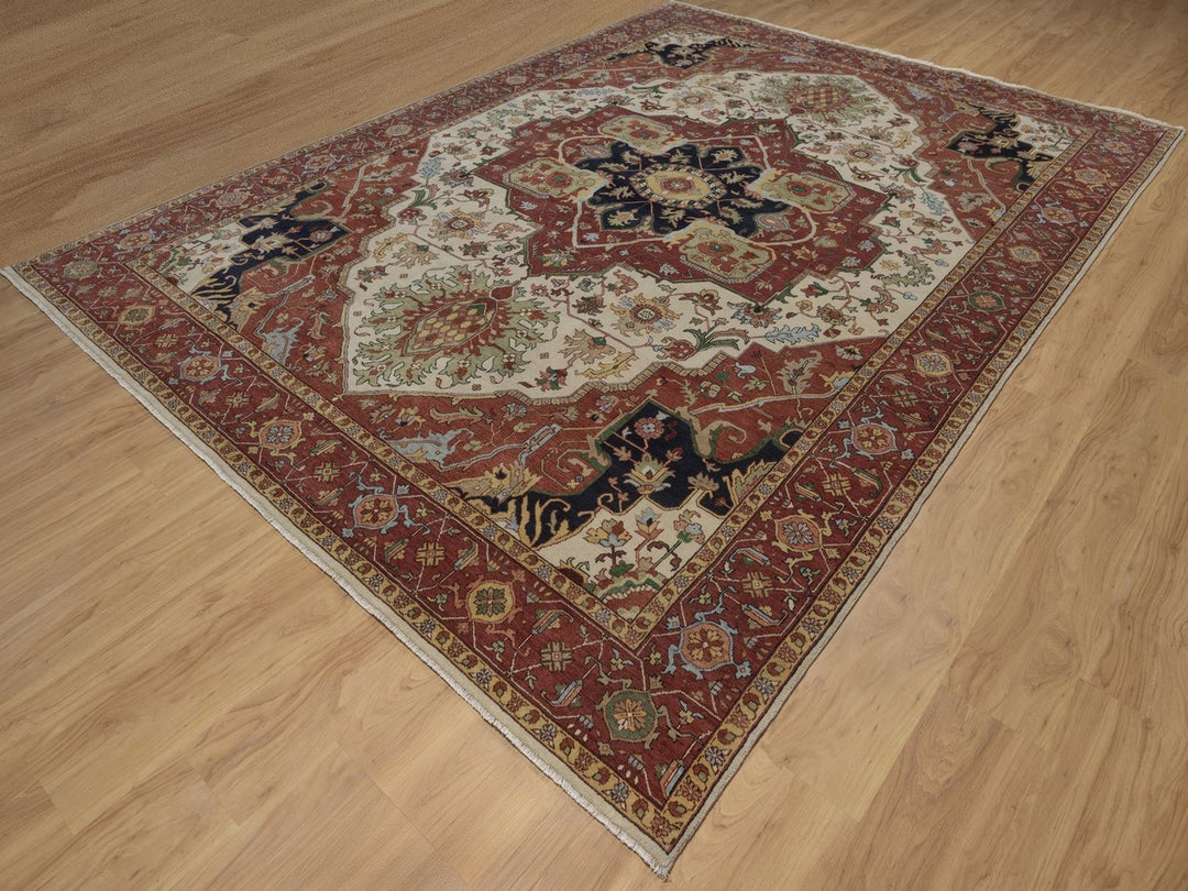 8'9" x 11'11" New Hand Knotted Ivory Wool Rectangle Oriental Rug - MOA10292795