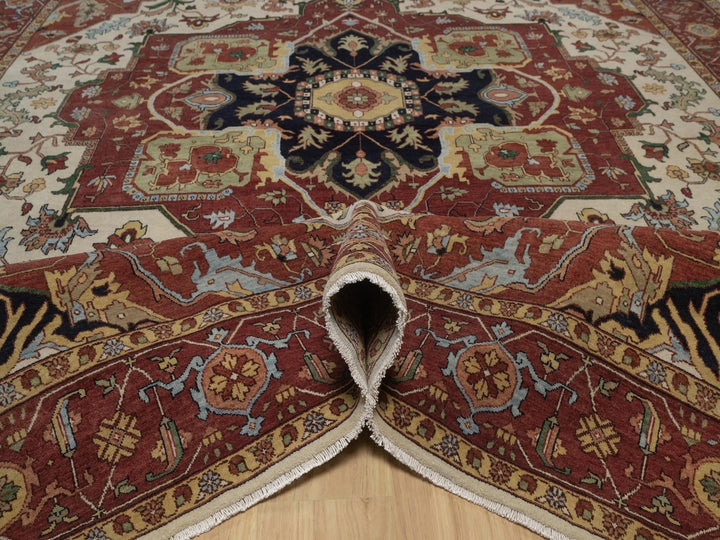 8'9" x 11'11" New Hand Knotted Ivory Wool Rectangle Oriental Rug - MOA10292795