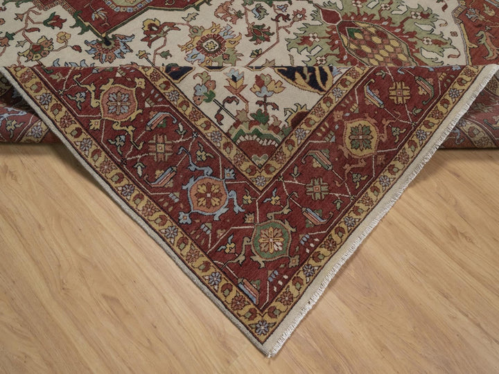 8'9" x 11'11" New Hand Knotted Ivory Wool Rectangle Oriental Rug - MOA10292795