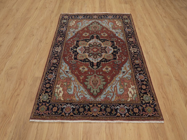 4'1" x 6'1" New Hand Knotted Red Wool Rectangle Oriental Rug - MOA10292796