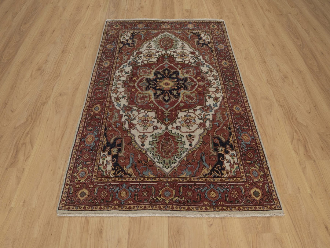 3'11" x 6'0" New Hand Knotted Ivory Wool Rectangle Oriental Rug - MOA10292797