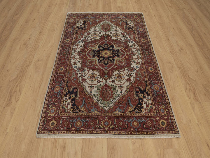 3'11" x 6'0" New Hand Knotted Ivory Wool Rectangle Oriental Rug - MOA10292797