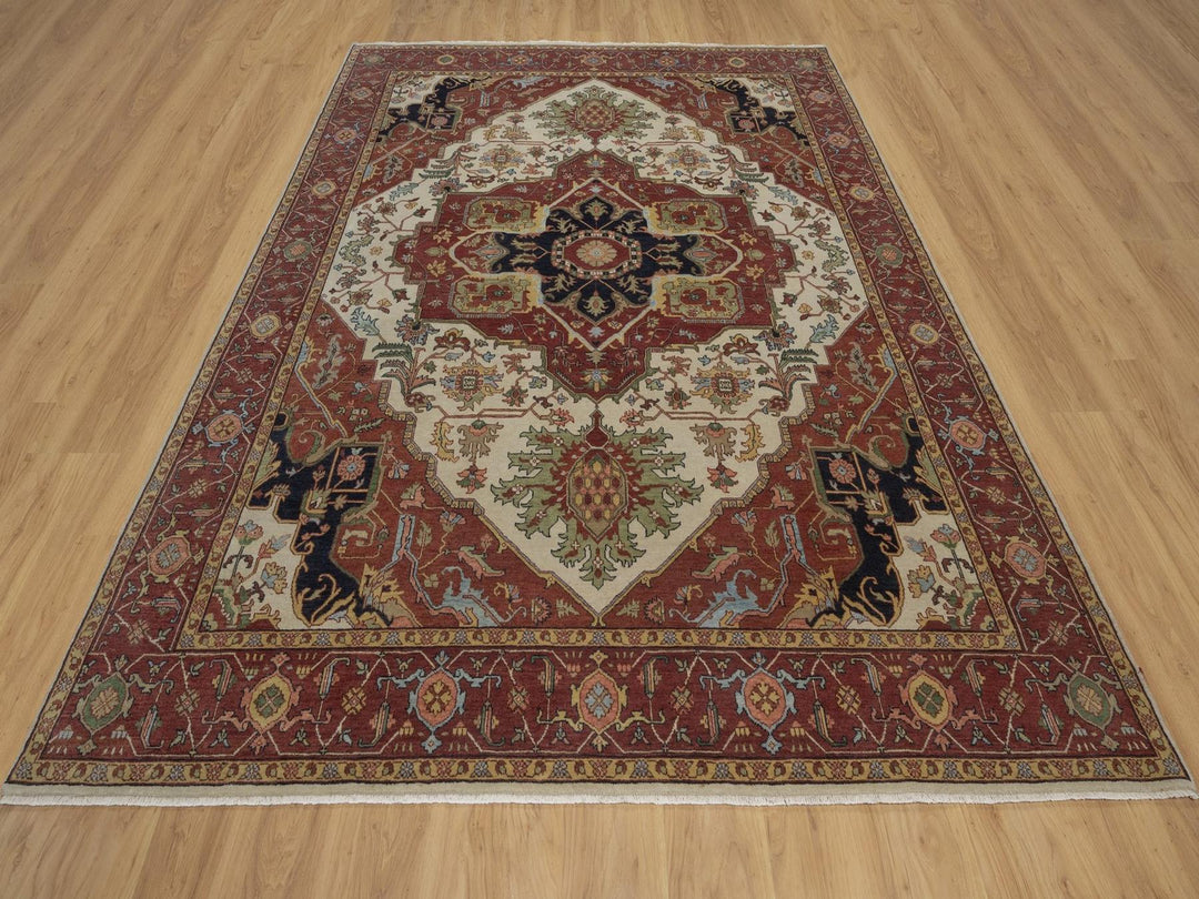 7'10" x 10'1" New Hand Knotted Ivory Wool Rectangle Oriental Rug - MOA10292800