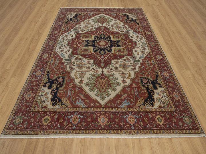 7'10" x 10'1" New Hand Knotted Ivory Wool Rectangle Oriental Rug - MOA10292800