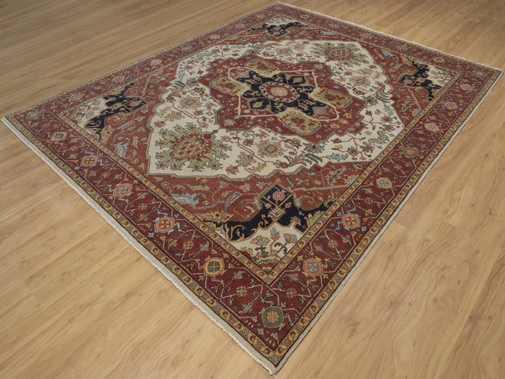 7'10" x 10'1" New Hand Knotted Ivory Wool Rectangle Oriental Rug - MOA10292800