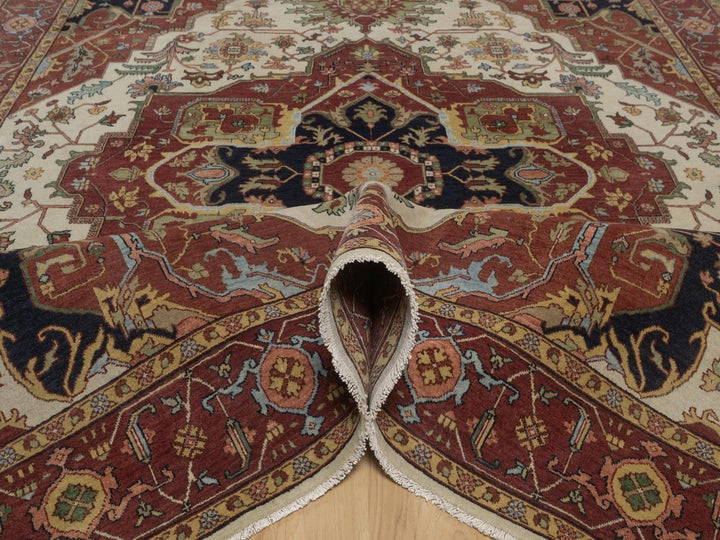 7'10" x 10'1" New Hand Knotted Ivory Wool Rectangle Oriental Rug - MOA10292800