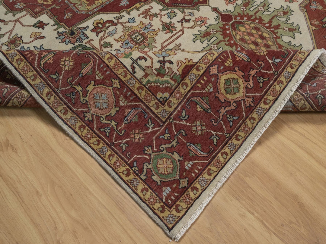 7'10" x 10'1" New Hand Knotted Ivory Wool Rectangle Oriental Rug - MOA10292800