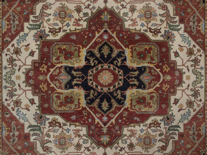 7'10" x 10'1" New Hand Knotted Ivory Wool Rectangle Oriental Rug - MOA10292800