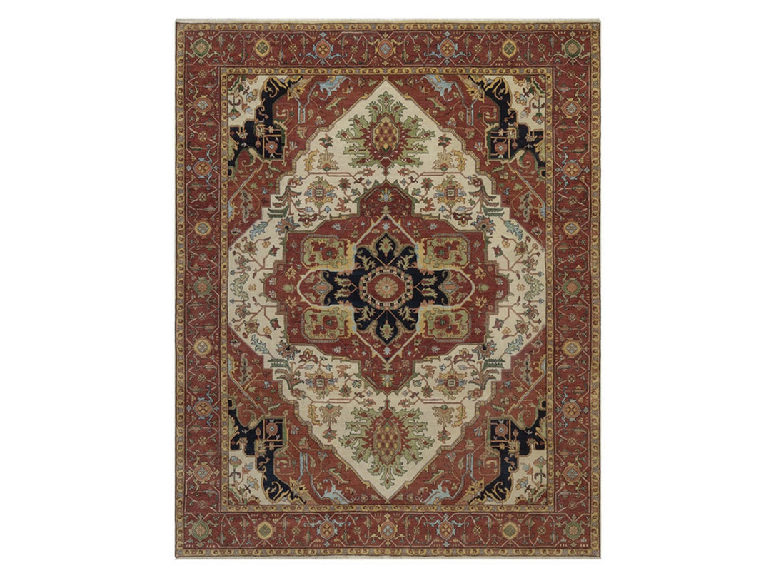 7'10" x 9'10" New Hand Knotted Ivory Wool Rectangle Oriental Rug - MOA10292802